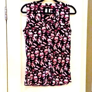 BCBGMaxAzria sheer navy and bright pink top. Size M